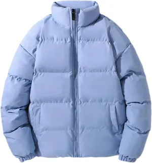 Men Solid Stand Collar Cotton-Padded Jacket Classic Thicken Warm Zipper Long Sleeve Parka Coat