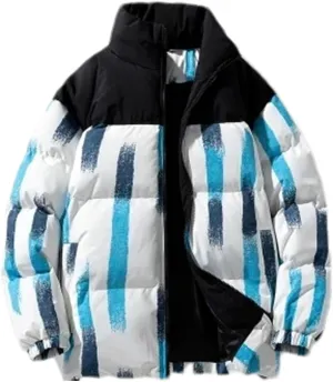 Men Stand Collar Print Cotton-Padded Jacket Classic Outdoor Tie-Dye Gradient Oversized Parka Coat