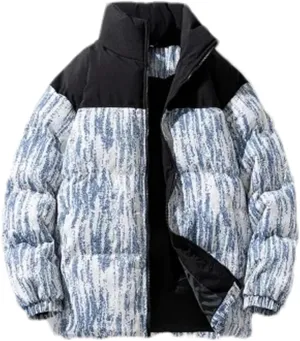 Men Stand Collar Print Cotton-Padded Jacket Classic Outdoor Tie-Dye Gradient Oversized Parka Coat