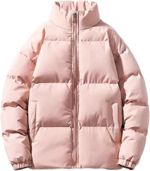 Men Stand Collar Solid Oversized Cotton-Padded Jacket Thicken Classic Stripe Zipper Parka Coat