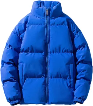 Men Stand Collar Solid Oversized Cotton-Padded Jacket Thicken Classic Stripe Zipper Parka Coat
