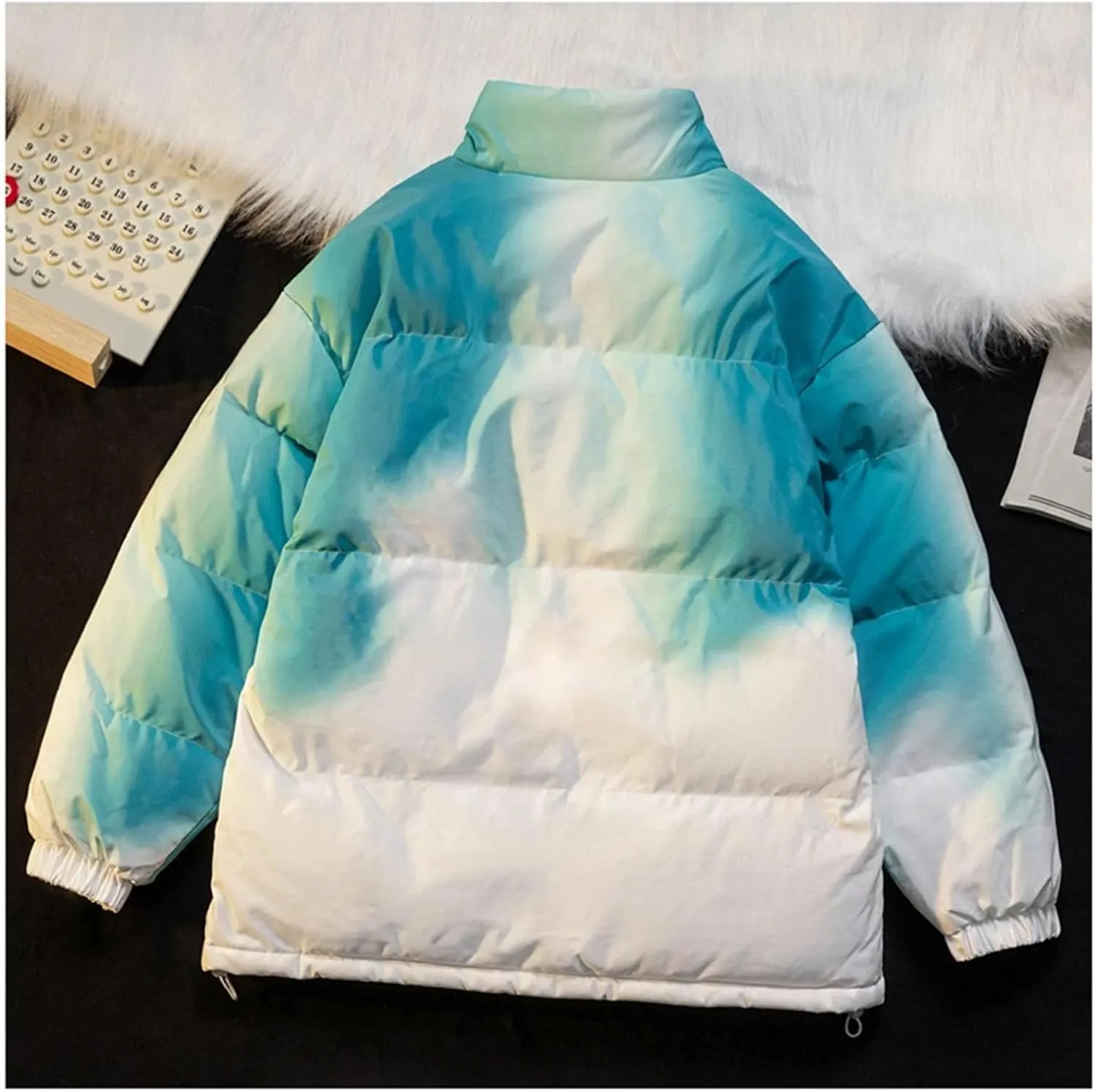 Men Stand Collar Tie-Dye Cotton-Padded Jacket Classic Outdoor Thicken Oversized Parka Coat