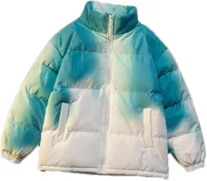 Men Stand Collar Tie-Dye Cotton-Padded Jacket Classic Outdoor Thicken Oversized Parka Coat