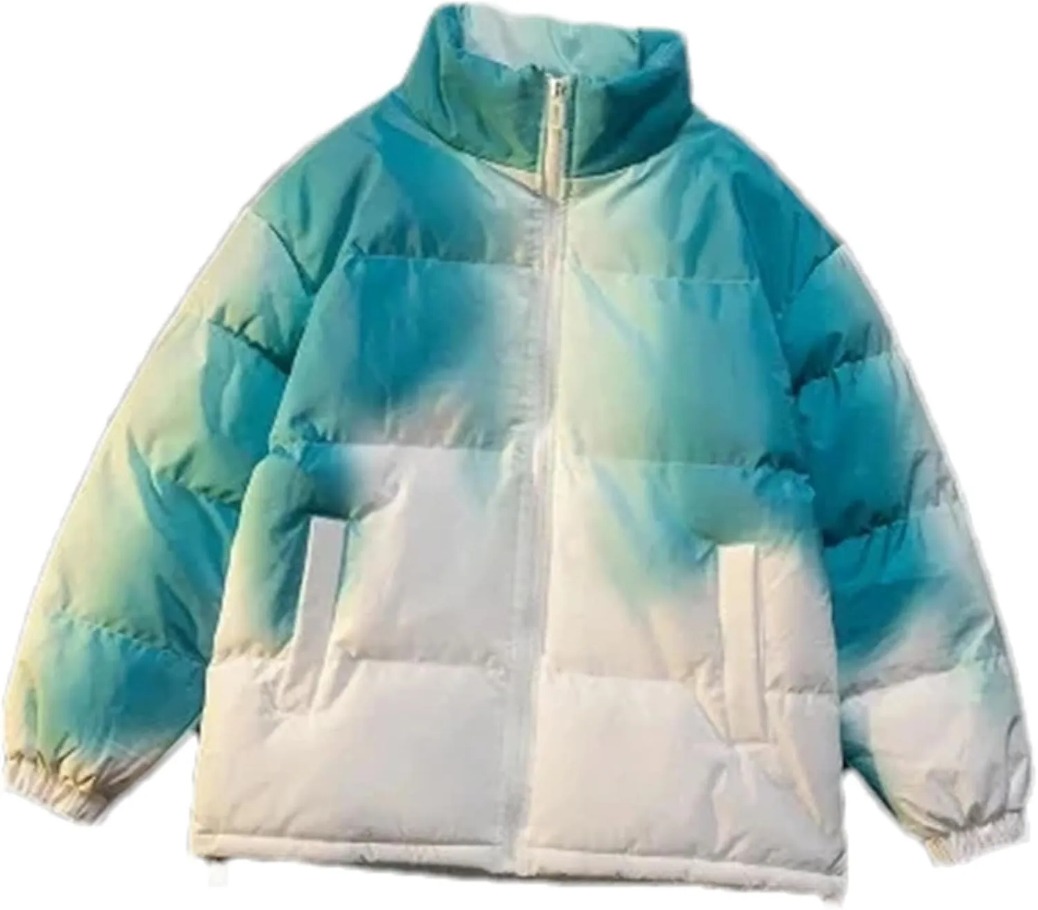 Men Stand Collar Tie-Dye Cotton-Padded Jacket Classic Outdoor Thicken Oversized Parka Coat