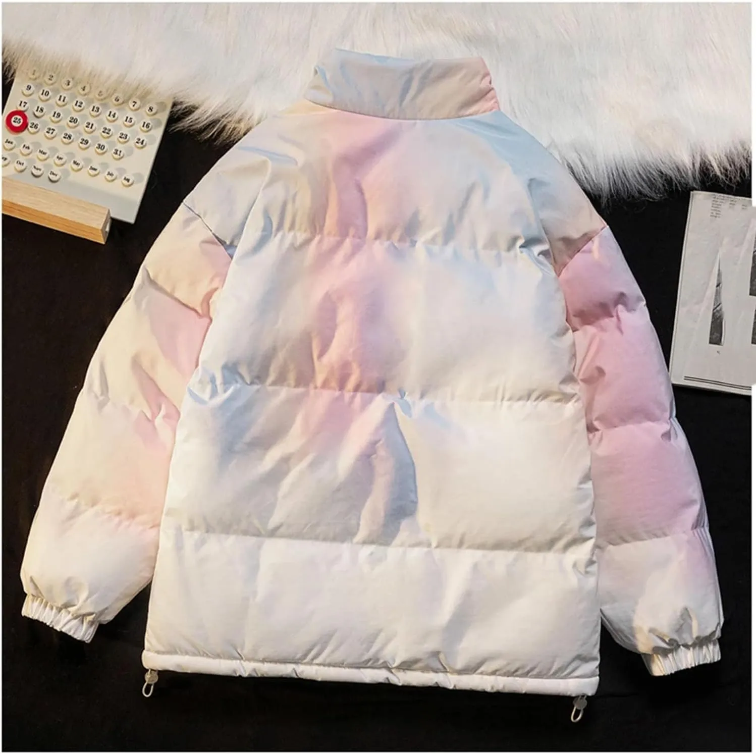 Men Stand Collar Tie-Dye Cotton-Padded Jacket Classic Outdoor Thicken Oversized Parka Coat