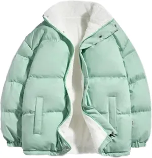 Men Stand Collar Zipper Button Cotton-Padded Jacket Outdoor Oversized Classic Plush Coat