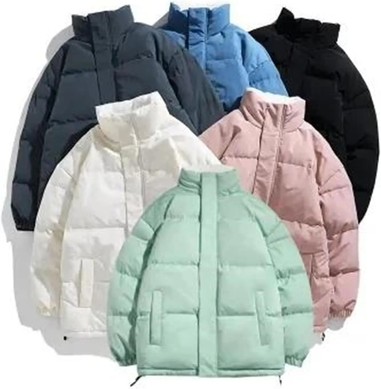 Men Stand Collar Zipper Button Cotton-Padded Jacket Outdoor Oversized Classic Plush Coat