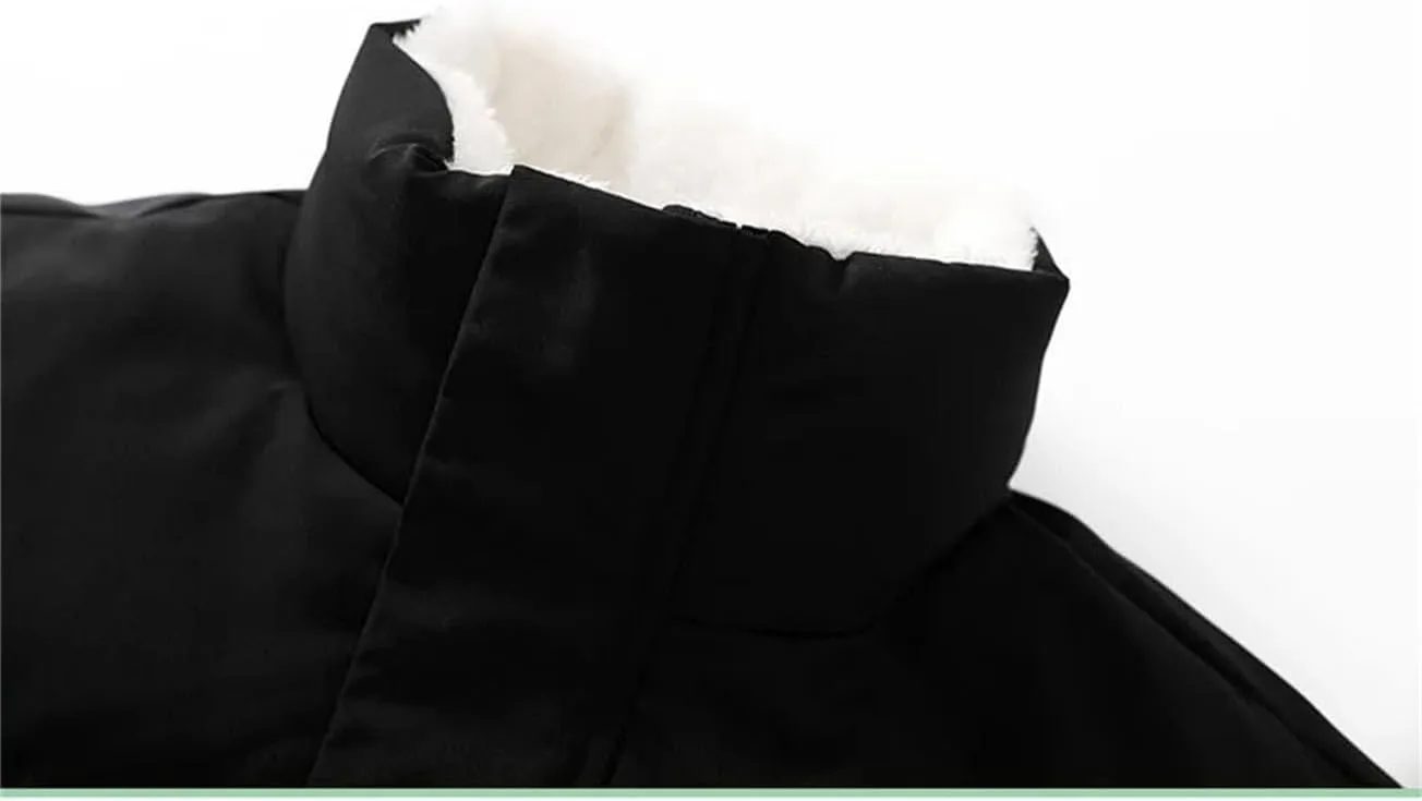 Men Stand Collar Zipper Button Cotton-Padded Jacket Outdoor Oversized Classic Plush Coat