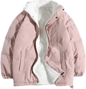 Men Stand Collar Zipper Button Cotton-Padded Jacket Outdoor Oversized Classic Plush Coat