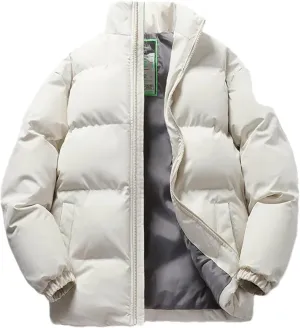 Men Stand Collar Zipper Solid Cotton-Padded Classic Thicken Oversized Parka Coat