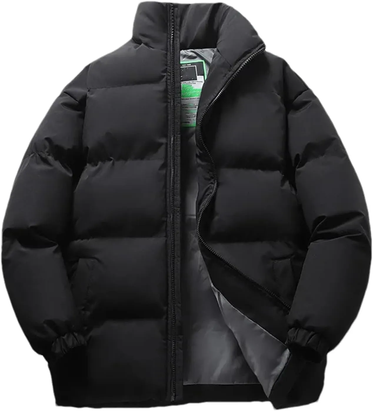 Men Stand Collar Zipper Solid Cotton-Padded Classic Thicken Oversized Parka Coat