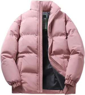 Men Stand Collar Zipper Solid Cotton-Padded Classic Thicken Oversized Parka Coat