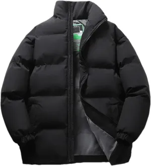 Men Stand Collar Zipper Solid Cotton-Padded Classic Thicken Oversized Parka Coat