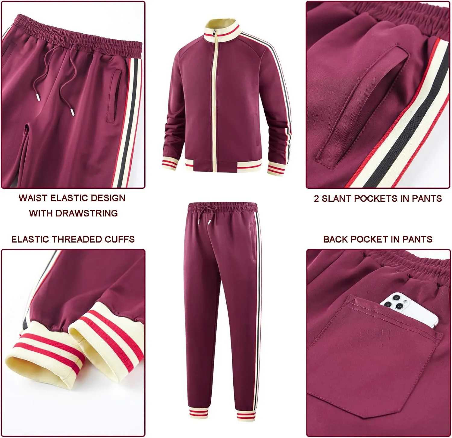 Men Track Suits Sets Long Sleeve Full-zip Sweatsuit Active Jackets and Pants 2 Piece Outfits