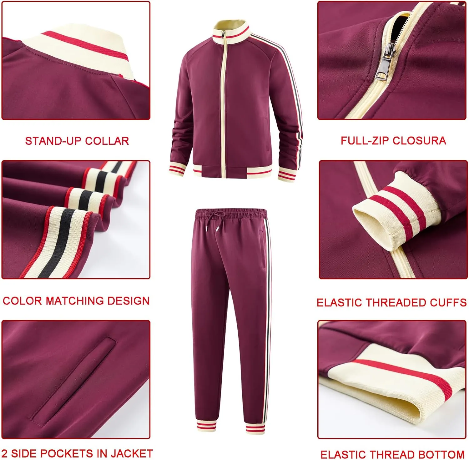Men Track Suits Sets Long Sleeve Full-zip Sweatsuit Active Jackets and Pants 2 Piece Outfits