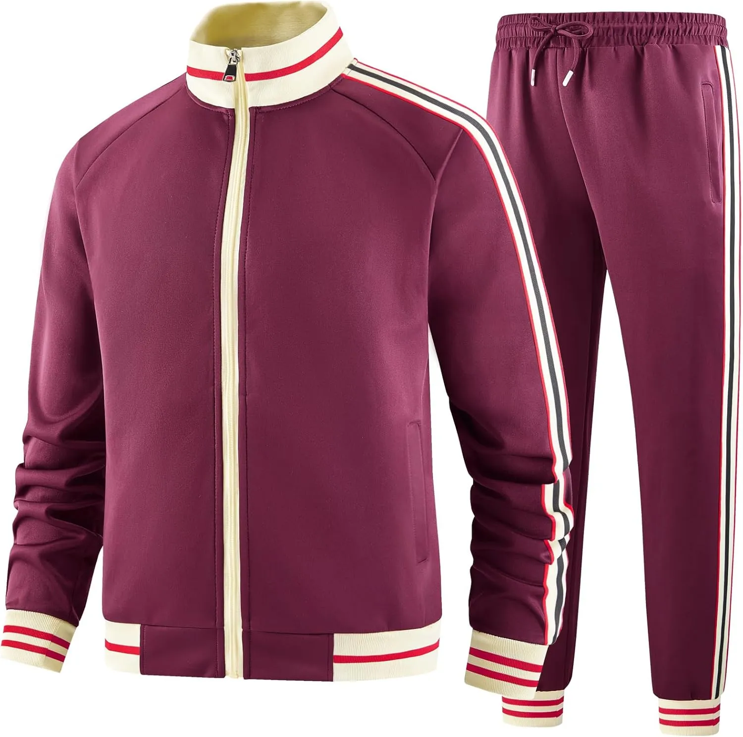 Men Track Suits Sets Long Sleeve Full-zip Sweatsuit Active Jackets and Pants 2 Piece Outfits