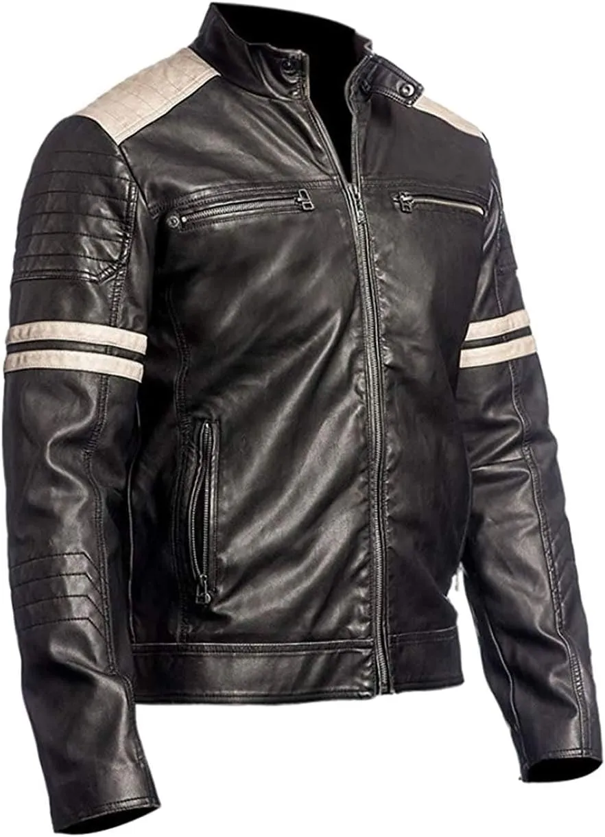 Mens Cafe Racer Vintage Motorcycle Distressed Retro Biker Leather Jacket