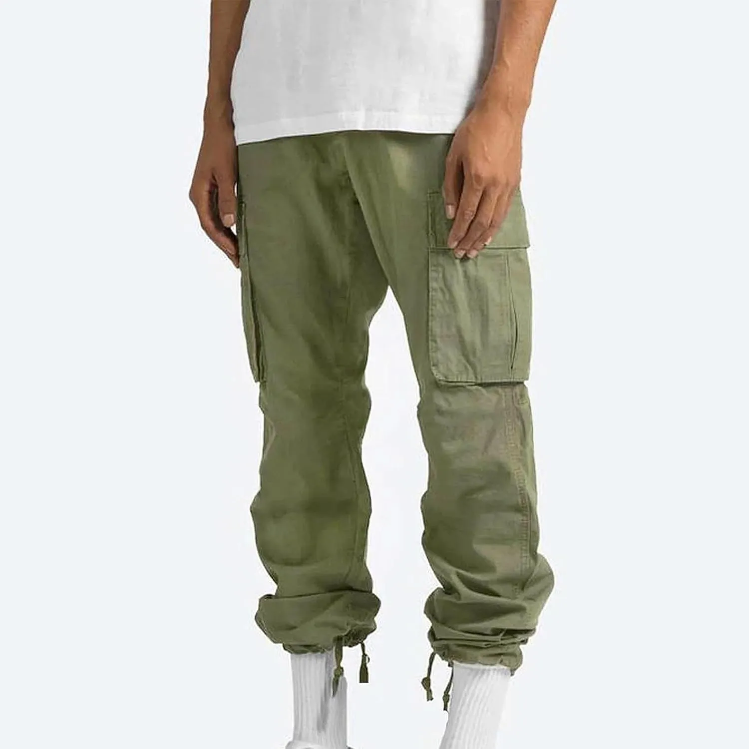 Men's Cargo Jogger Pants Elastic Waist Drawstring Casual Multi-Pocket Outdoor Hiking Sweatpants Running Trousers