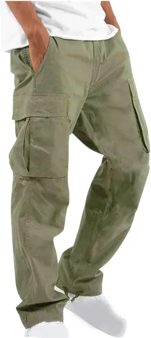 Men's Cargo Jogger Pants Elastic Waist Drawstring Casual Multi-Pocket Outdoor Hiking Sweatpants Running Trousers