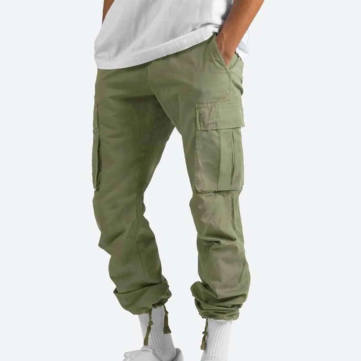 Men's Cargo Jogger Pants Elastic Waist Drawstring Casual Multi-Pocket Outdoor Hiking Sweatpants Running Trousers