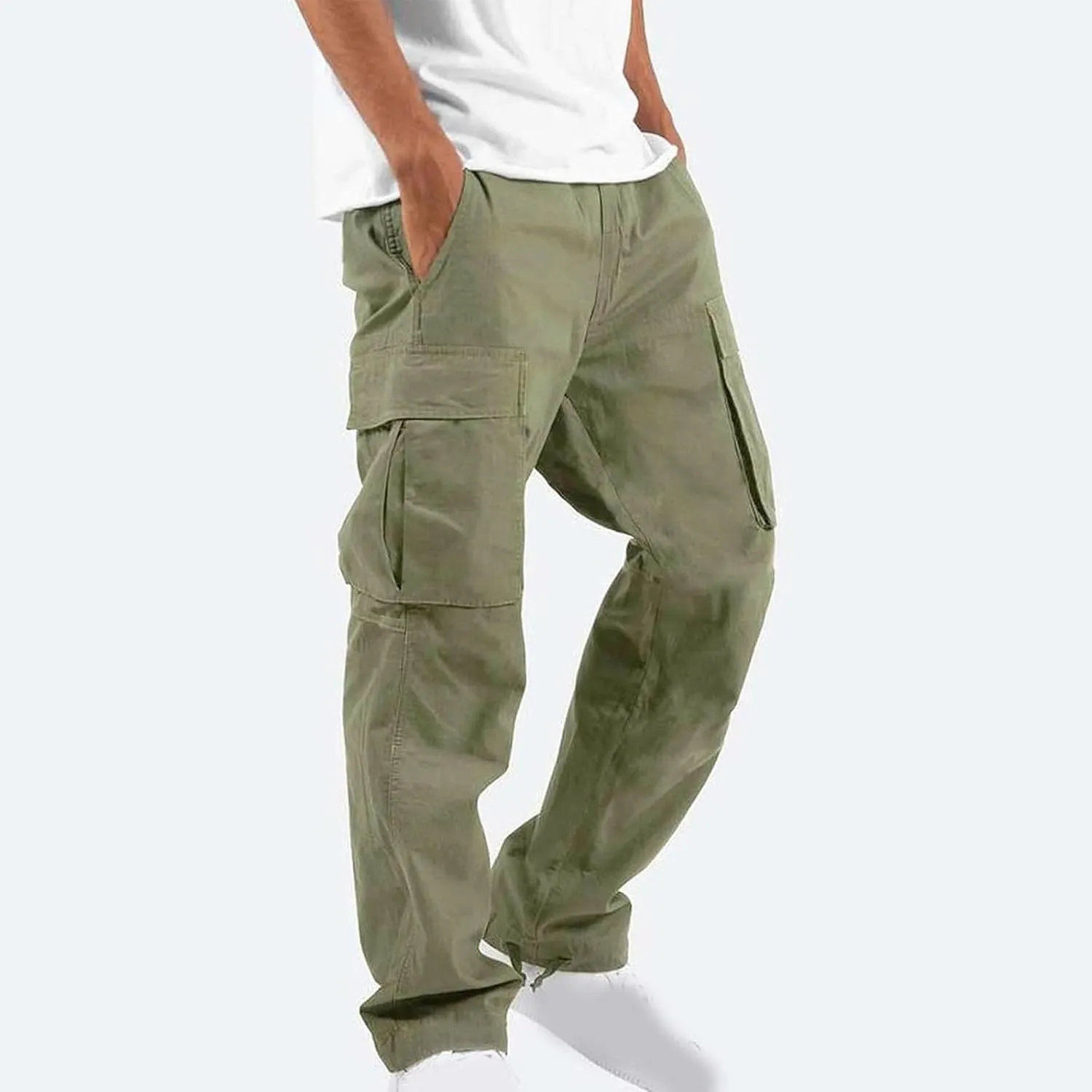 Men's Cargo Jogger Pants Elastic Waist Drawstring Casual Multi-Pocket Outdoor Hiking Sweatpants Running Trousers