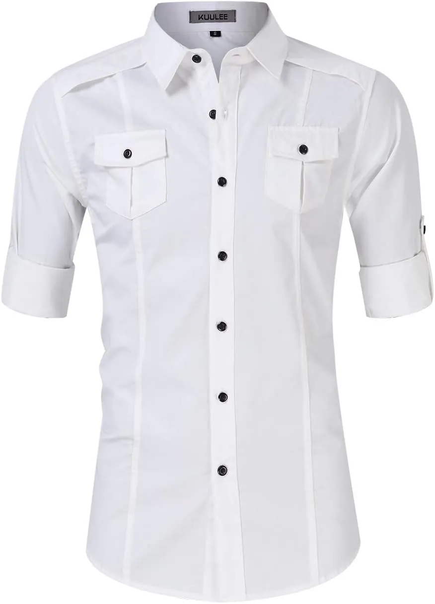 Men's Cargo Long Sleeve Shirt Military Casual Slim Fit Long Sleeve Shirts Tops
