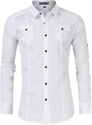 Men's Cargo Long Sleeve Shirt Military Casual Slim Fit Long Sleeve Shirts Tops