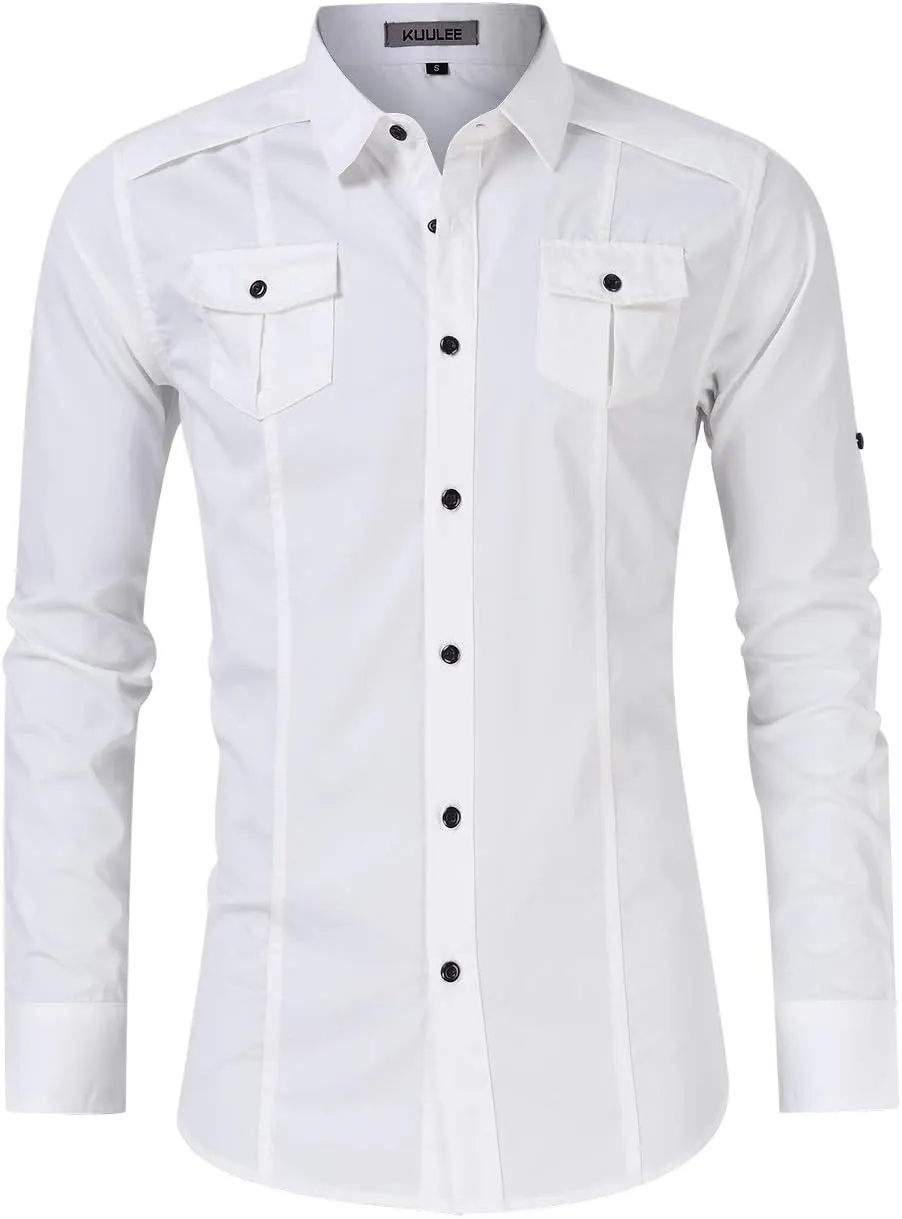 Men's Cargo Long Sleeve Shirt Military Casual Slim Fit Long Sleeve Shirts Tops