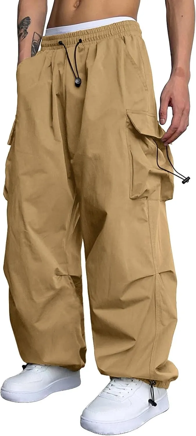 Mens Cargo Pant Elastic Waist Work Pant Multi Pockets Casual Stretchy Outdoor Pants