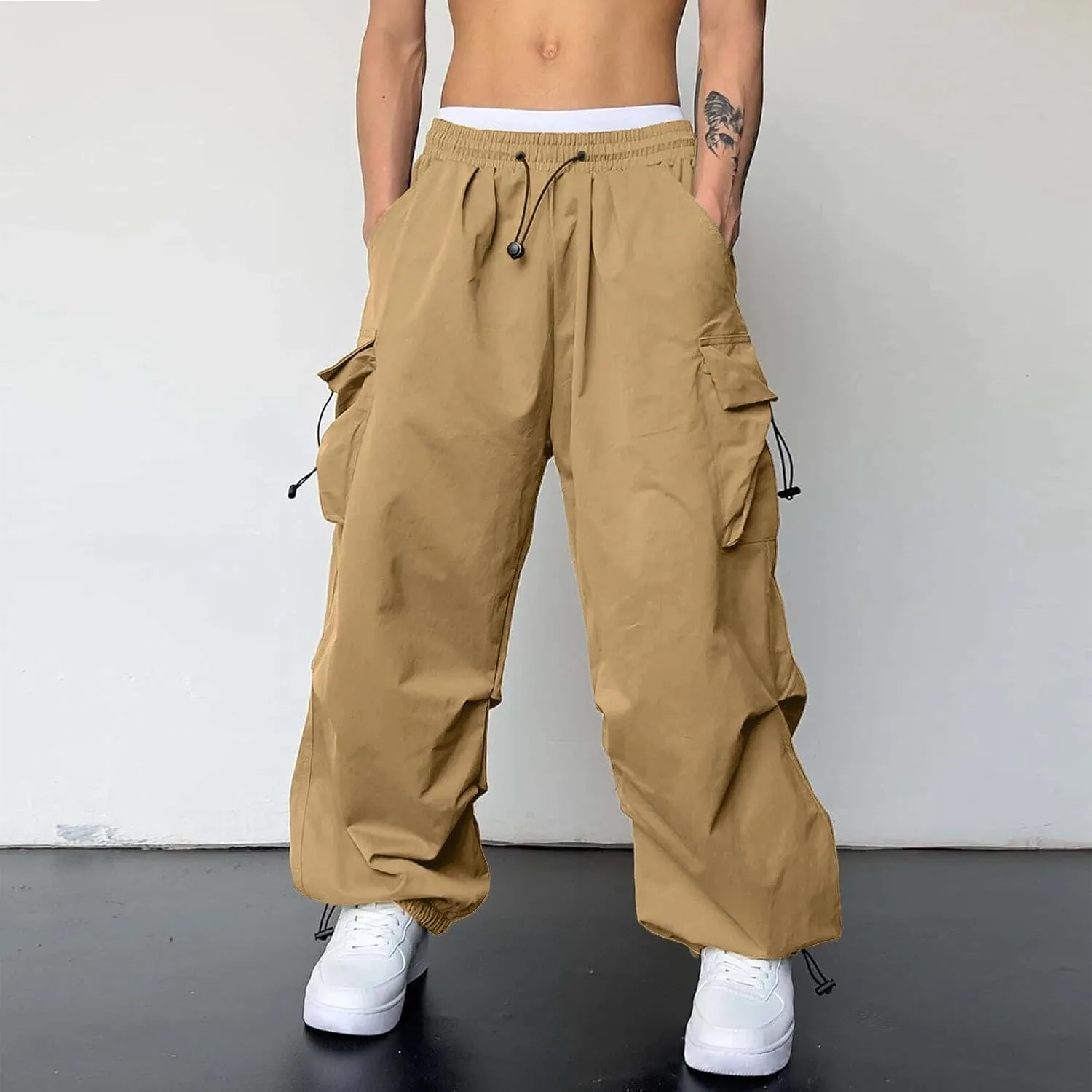 Mens Cargo Pant Elastic Waist Work Pant Multi Pockets Casual Stretchy Outdoor Pants