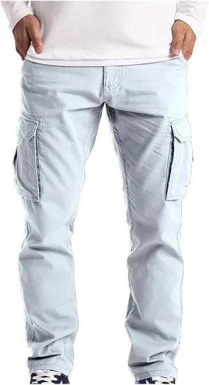 Mens Cargo Pants Casual Lightweight Elastic Waist Drawstring Tapered Pant with Pockets