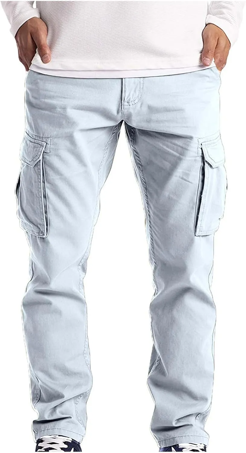 Mens Cargo Pants Casual Lightweight Elastic Waist Drawstring Tapered Pant with Pockets