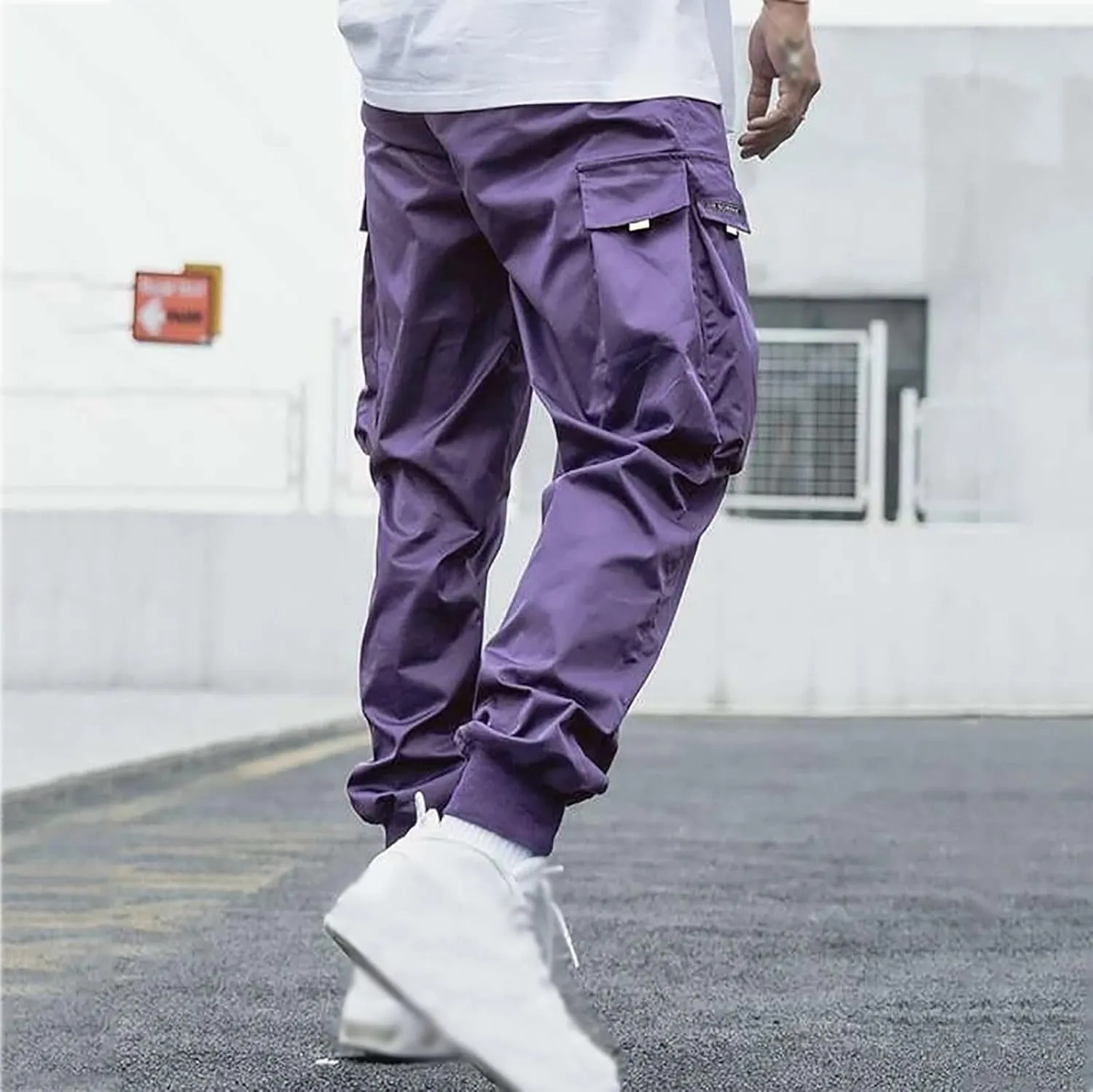 Mens Cargo Pants Summer Lightweight Elastic Waist Wide Pant Loose Fit Joggers Outdoor Hiking Trousers