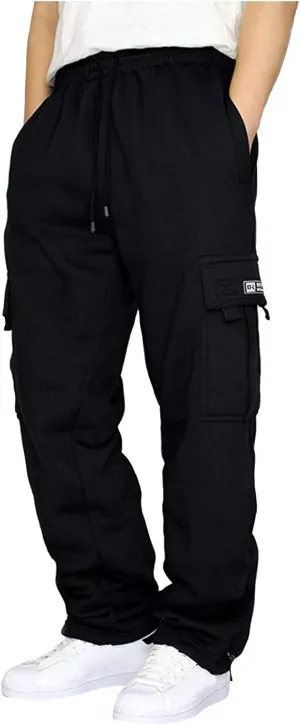 Mens Cargo Sweatpants Casual Fleece Joggers Elastic Waist Drawstring Pants Stretch with Pocket Sweatpants Baggy 2024