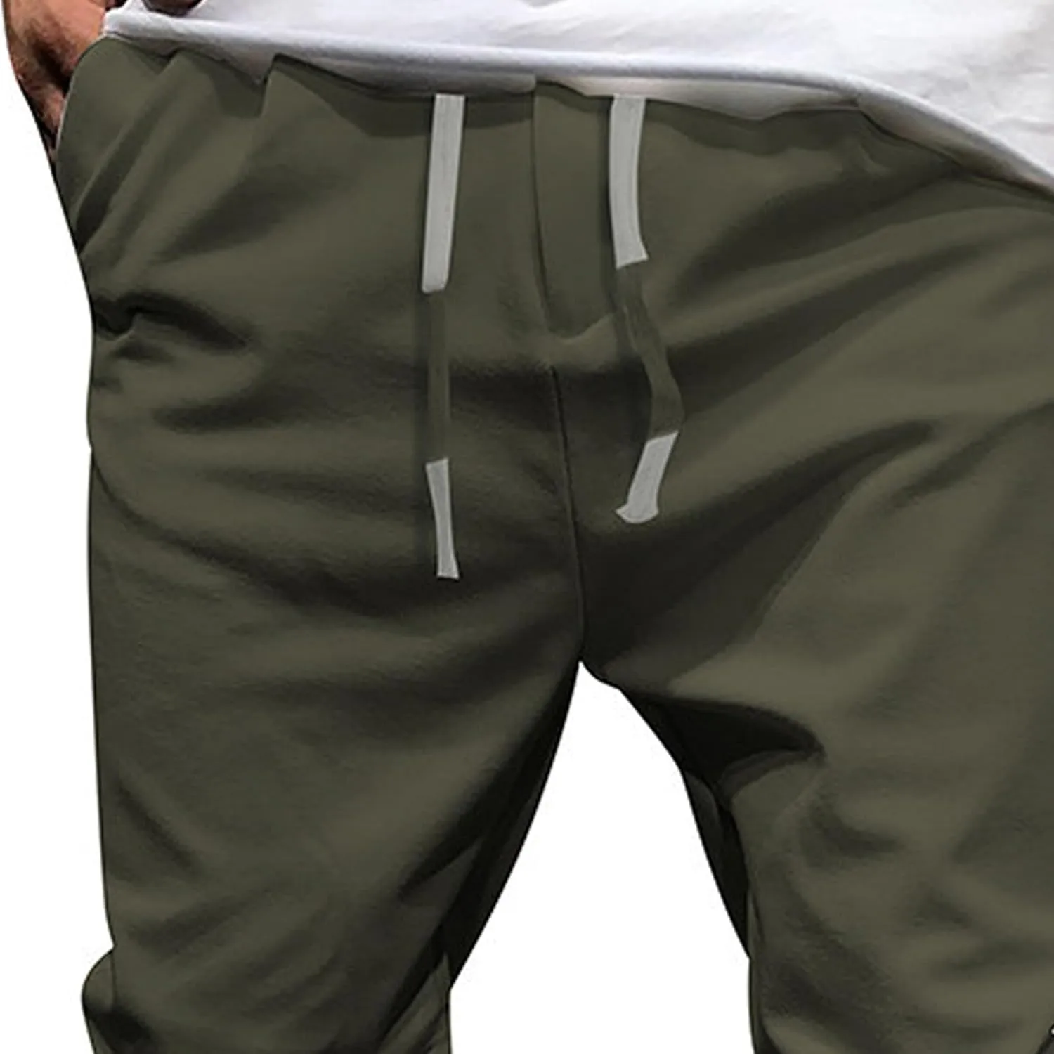 Men's Casual Chino Joggers Pants Tapered Sweatpants with Pockets Cotton Twill Elastic Waist Trousers