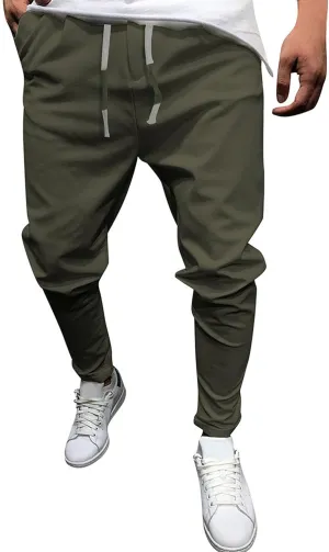 Men's Casual Chino Joggers Pants Tapered Sweatpants with Pockets Cotton Twill Elastic Waist Trousers