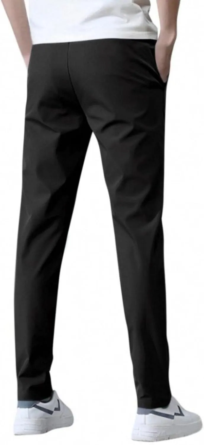 Men's Casual Pants Cotton Twill Drawstring Elastic Waist Chino Pants with Pockets