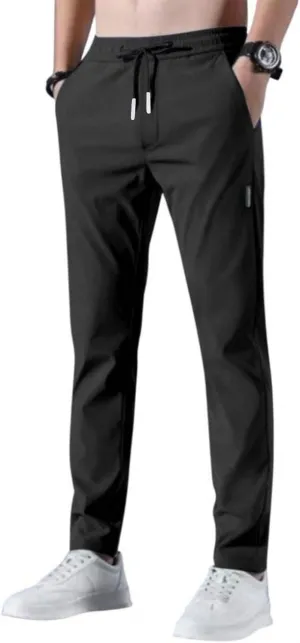 Men's Casual Pants Cotton Twill Drawstring Elastic Waist Chino Pants with Pockets