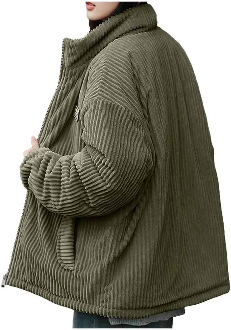 Men's Corduroy Coat Cotton Padded Jacket Thickened Cotton Padded Coat Loose Outerwear