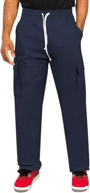Men's Corduroy Pant Straight Fit Elastic Waist Flat-Front Casual Pants