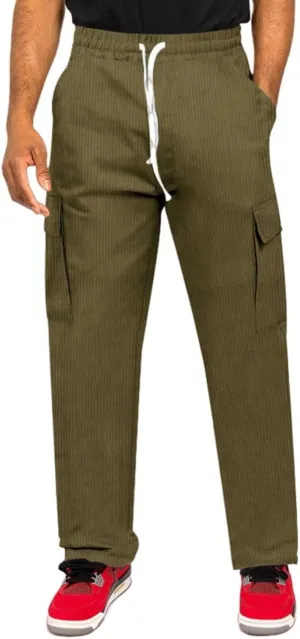 Men's Corduroy Pant Straight Fit Elastic Waist Flat-Front Casual Pants