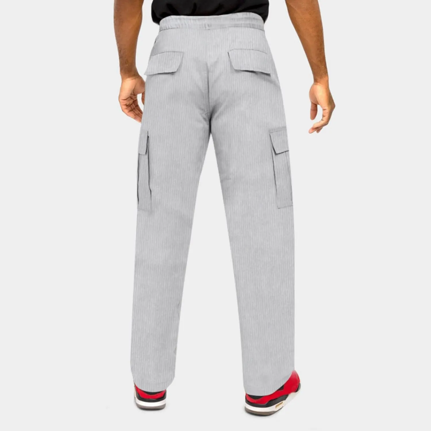 Men's Corduroy Pant Straight Fit Elastic Waist Flat-Front Casual Pants
