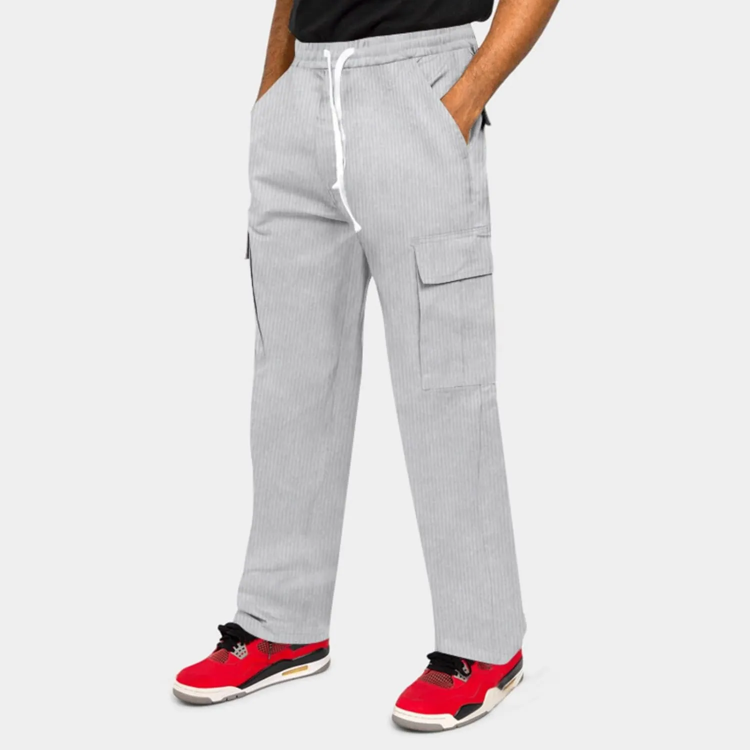 Men's Corduroy Pant Straight Fit Elastic Waist Flat-Front Casual Pants