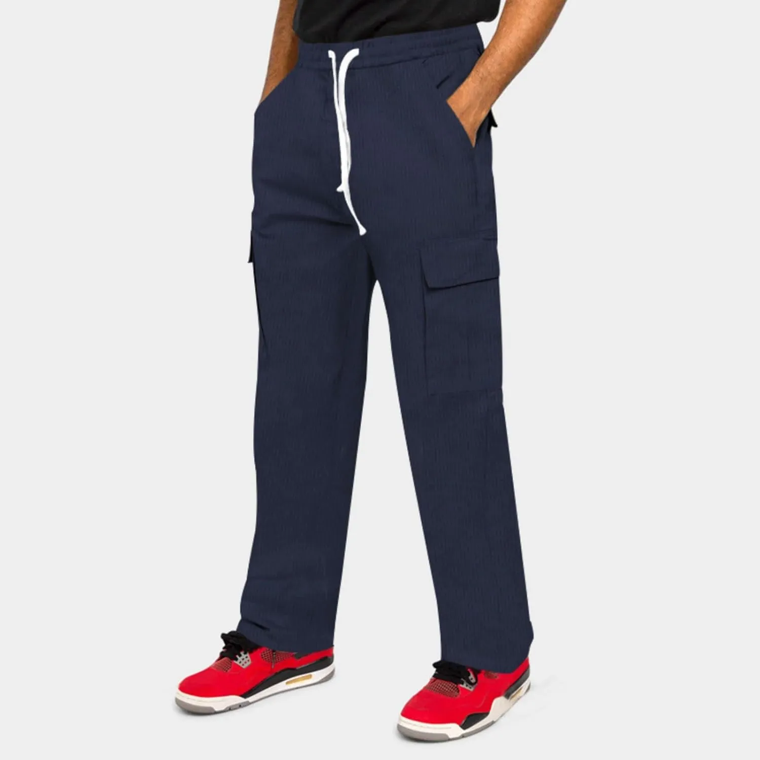 Men's Corduroy Pant Straight Fit Elastic Waist Flat-Front Casual Pants