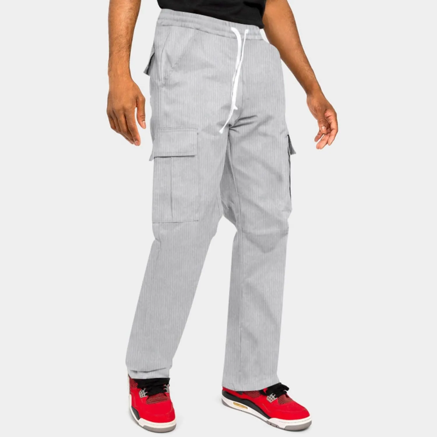 Men's Corduroy Pant Straight Fit Elastic Waist Flat-Front Casual Pants