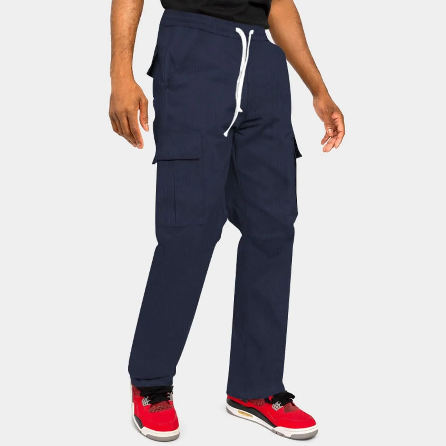 Men's Corduroy Pant Straight Fit Elastic Waist Flat-Front Casual Pants