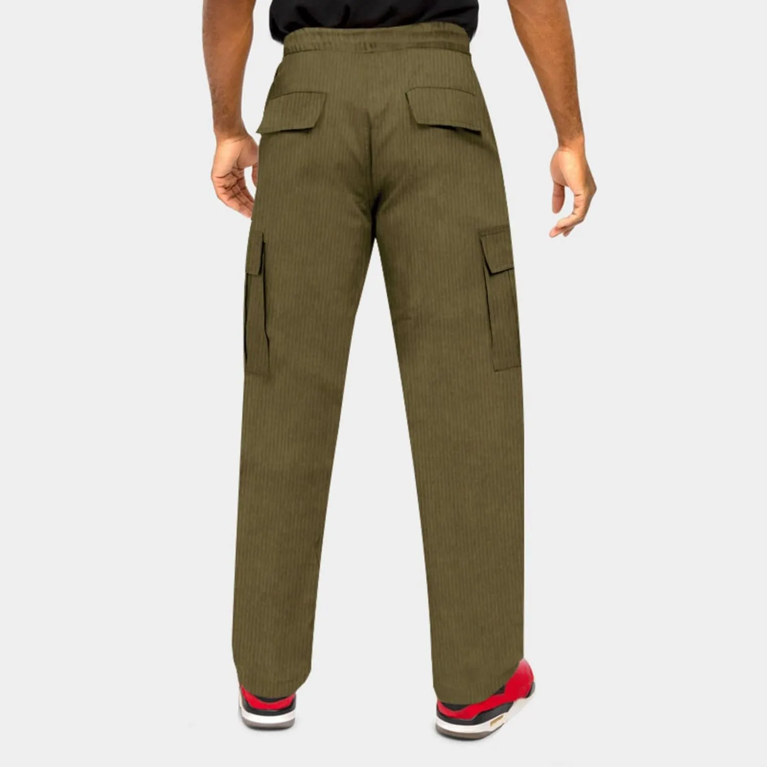 Men's Corduroy Pant Straight Fit Elastic Waist Flat-Front Casual Pants