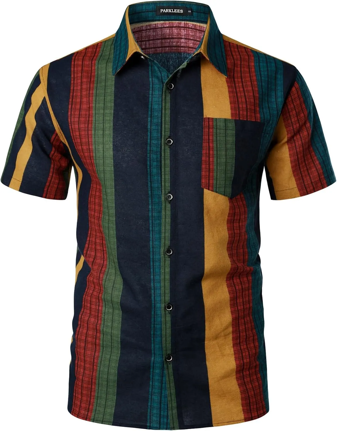 Men's Cotton Linen Vintage Pattern Printed Old Style Shirt Casual Short Sleeve Button Down Retro Shirts