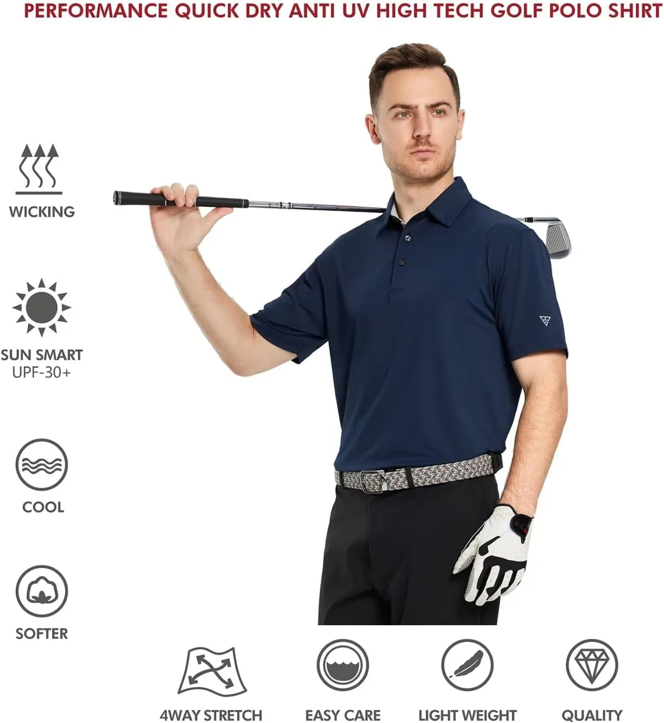 Mens Golf Shirt Short and Long Sleeve Moisture Wicking Dry Fit Performance Solid Casual Pique Golf Polo Shirts for Men
