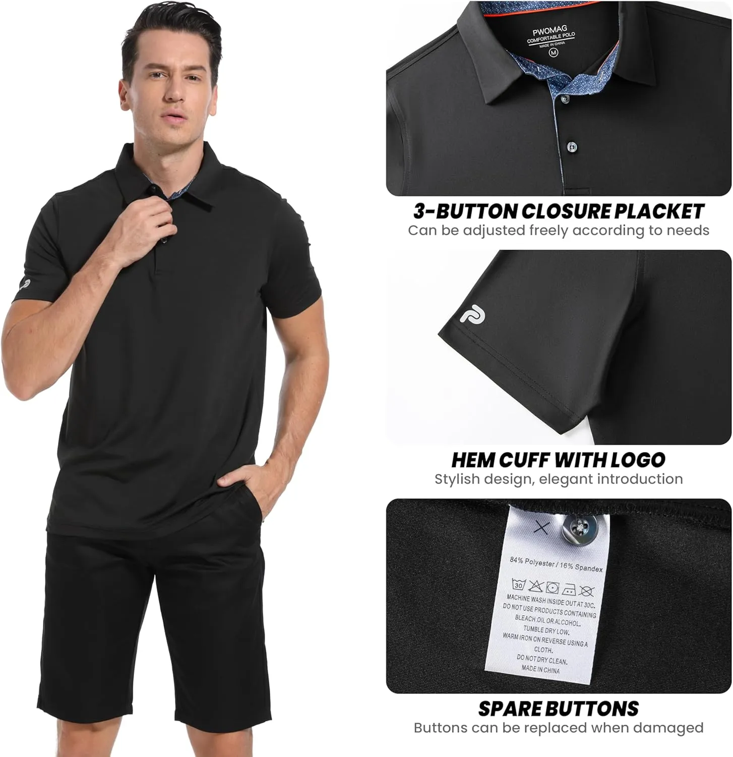 Mens Golf Shirt Short Sleeve Moisture Wicking Dry Fit Performance Casual Solid Collared Golf Polo Shirts for Men